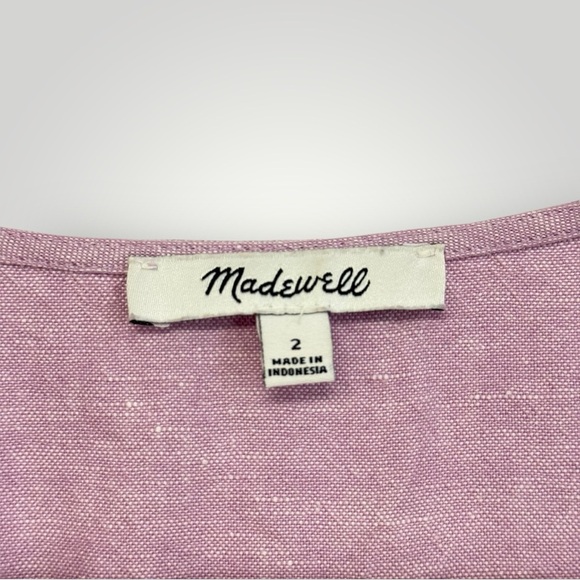 Madewell Linen-Cotton Pleat-Sleeve Jumpsuit Pink Purple Sz 2 - Picture 8 of 10